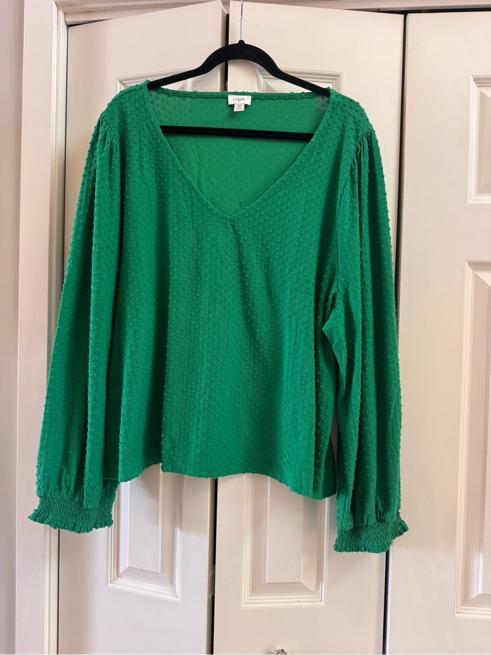 J.Crew Green Clip Textured Dot Blouse V Neck Excellent Pre-Owned Condition 3x